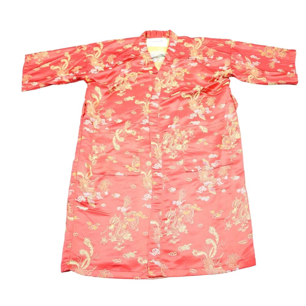 Tang Yi Robe Womens 16 Red Short Sleeve VNeck Embroidered Open Front Knee Length